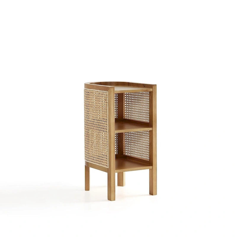 Table d'appoint — Noir avec rotin tressé naturel