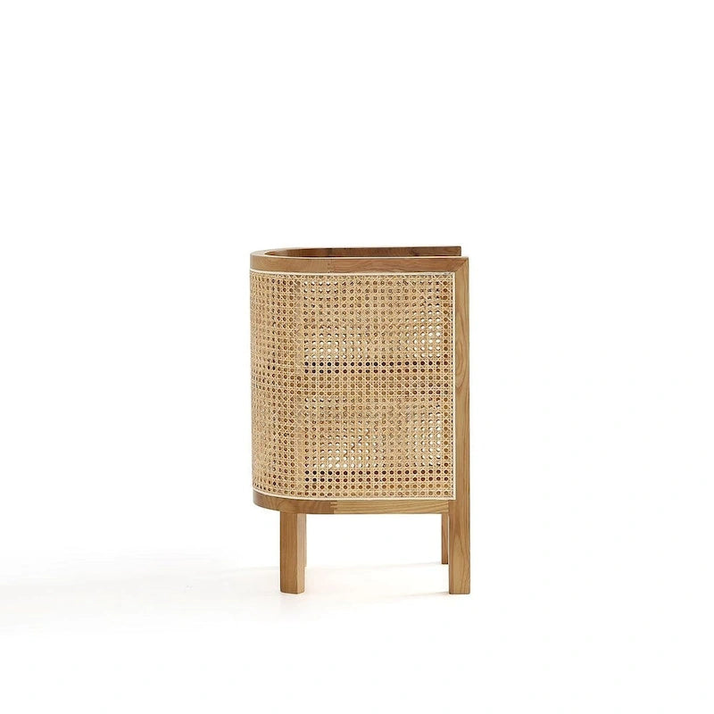 Table d'appoint — Noir avec rotin tressé naturel