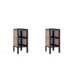Table d'appoint — Noir avec rotin tressé naturel