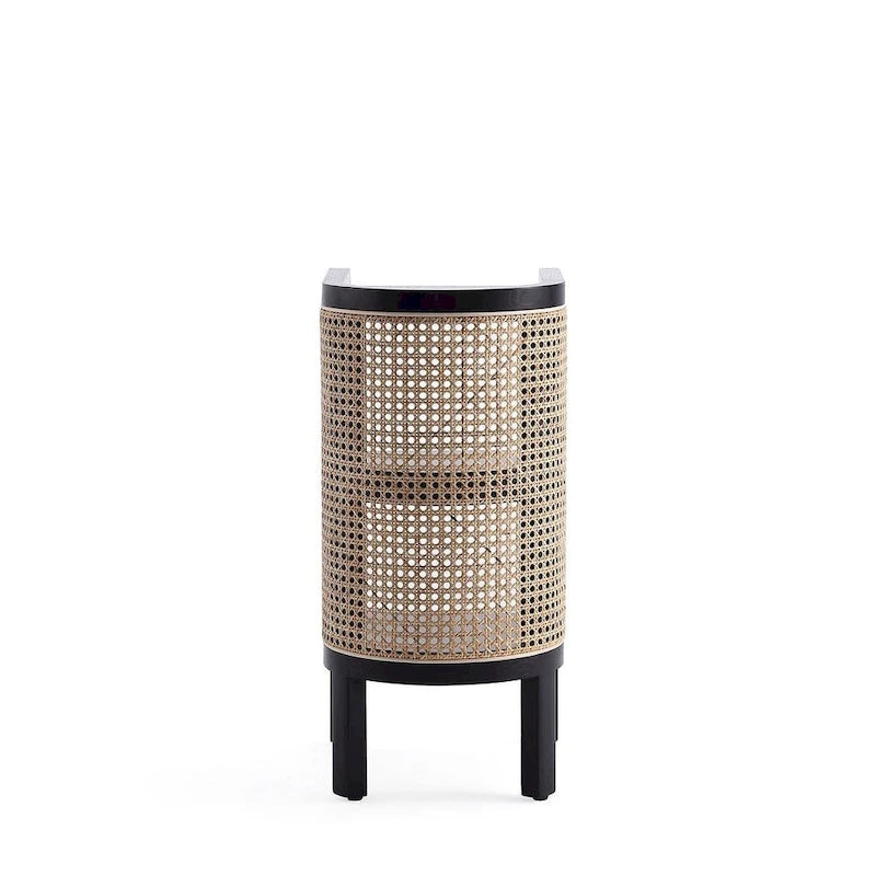 Table d'appoint — Noir avec rotin tressé naturel