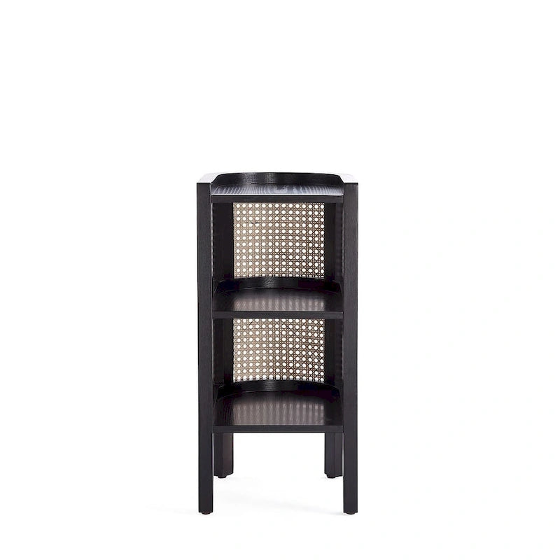 Table d'appoint — Noir avec rotin tressé naturel