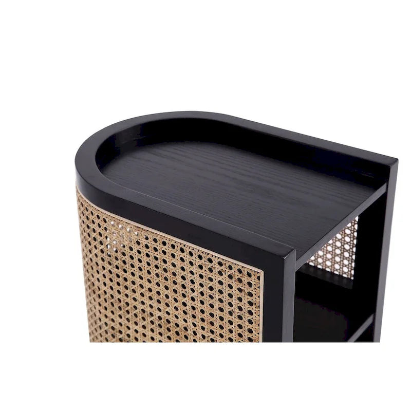 Table d'appoint — Noir avec rotin tressé naturel