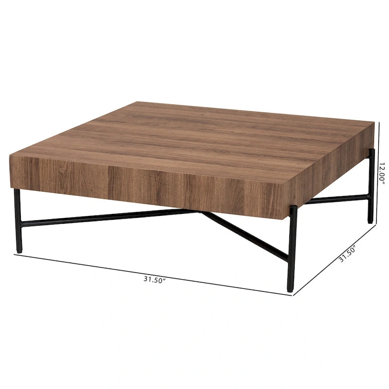 Modern Industrial-Style Coffee Table with Walnut-Finish Wood and Black Metal