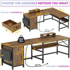 Bureau d'ordinateur en L, tiroir, multiprise, meuble de rangement, sac de rangement