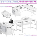 Bureau d'ordinateur en L, tiroir, multiprise, meuble de rangement, sac de rangement