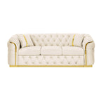 Canapé 3 places Velvet 90,6 po avec 2 oreillers, coussins haute densité, accents dorés et oreillers