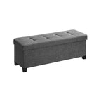 Ottoman de rangement rembourré en tissu de 109 cm de large avec pieds en bois et couvercle capitonné