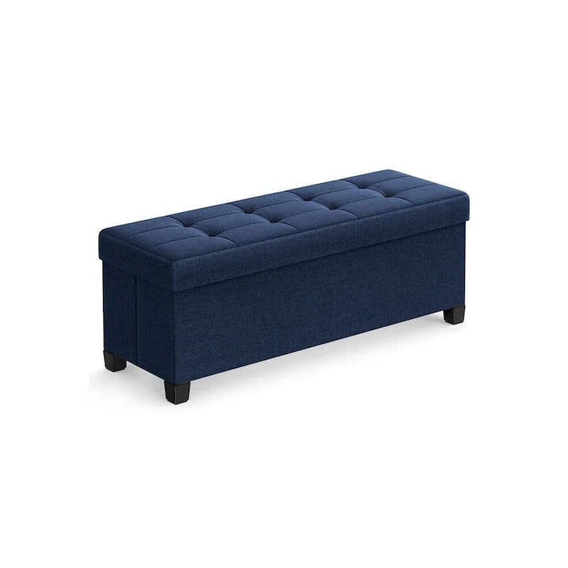 Fabric Upholstered 43 Wide Small Storage Ottoman with Wooden Legs and Tufted Lid