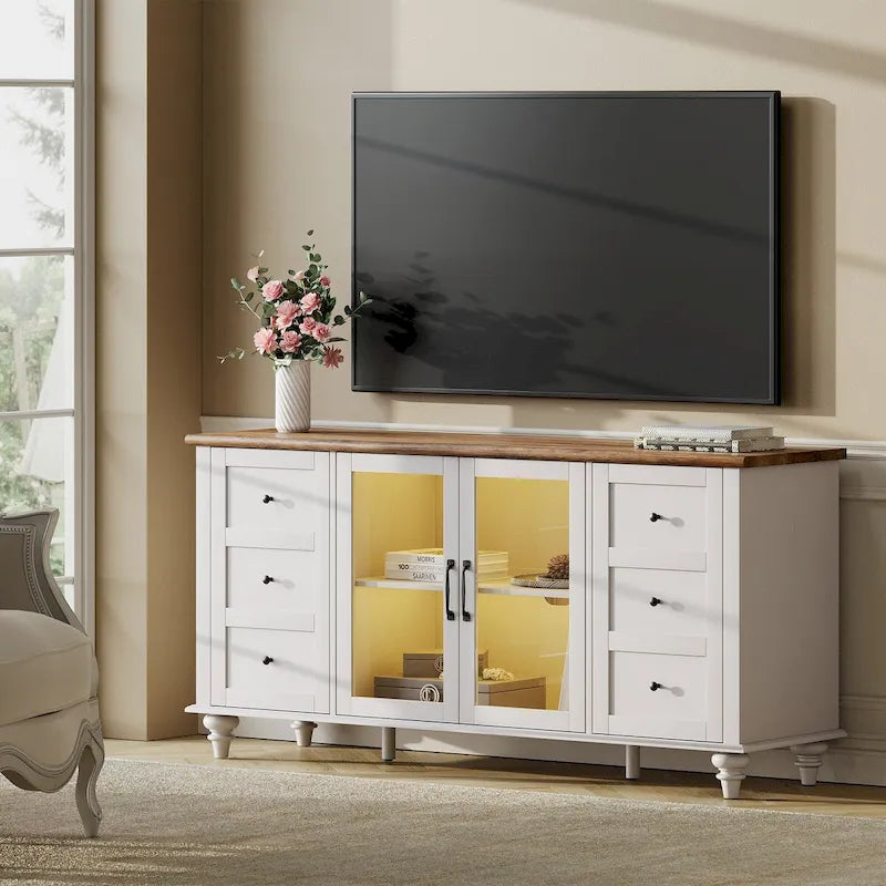 Farmhouse-Style Barn Door TV Stand — Storage Cabinet & Entertainment Center, Fits TVs Up to 65 Inches