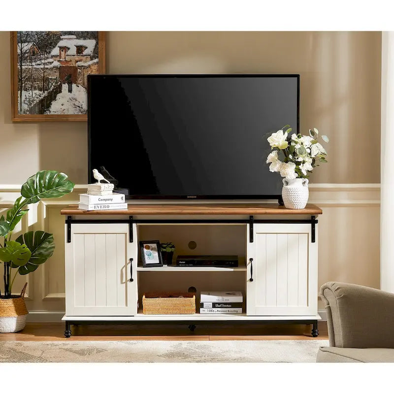 Farmhouse-Style Barn Door TV Stand — Storage Cabinet & Entertainment Center, Fits TVs Up to 65 Inches