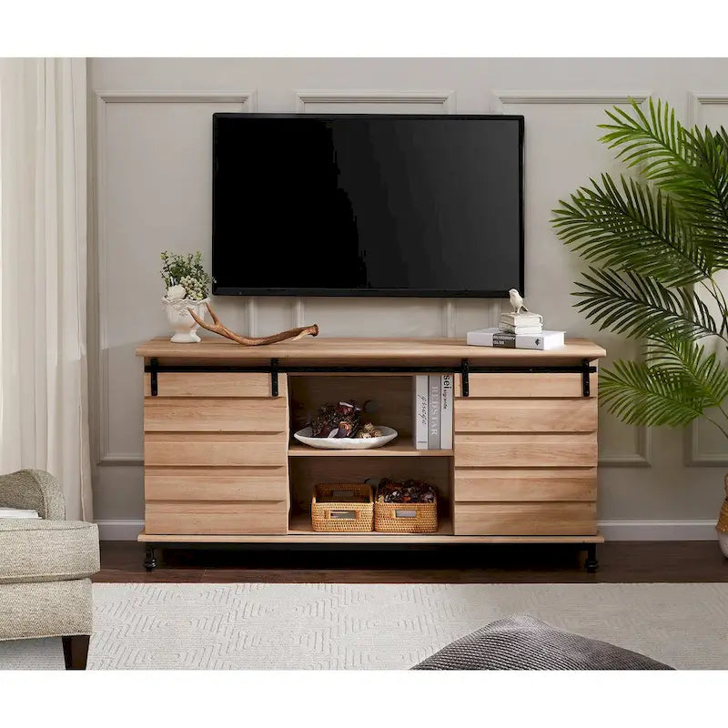 Farmhouse-Style Barn Door TV Stand — Storage Cabinet & Entertainment Center, Fits TVs Up to 65 Inches
