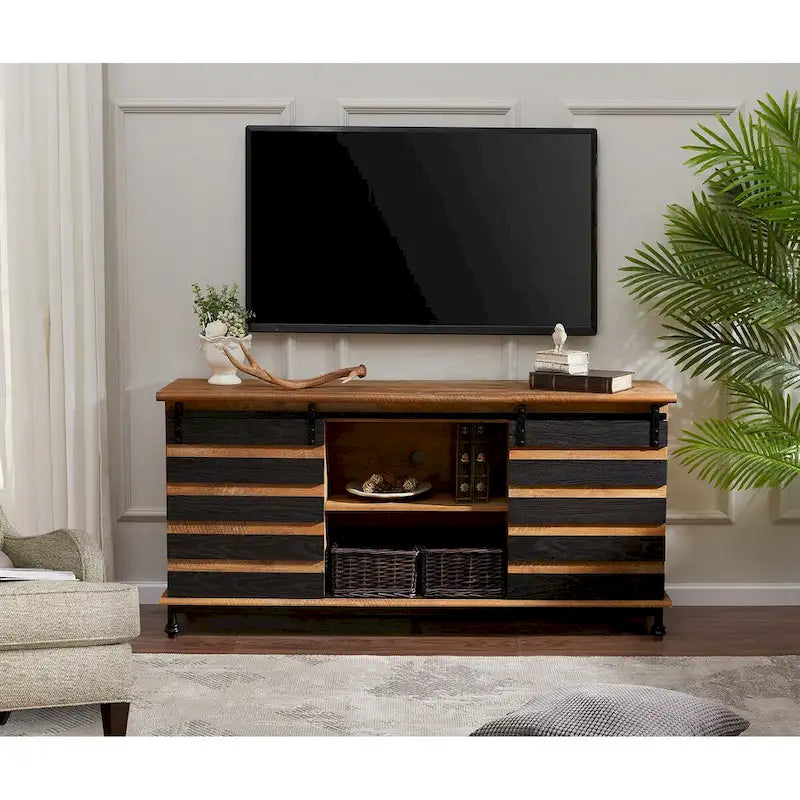 Farmhouse-Style Barn Door TV Stand — Storage Cabinet & Entertainment Center, Fits TVs Up to 65 Inches
