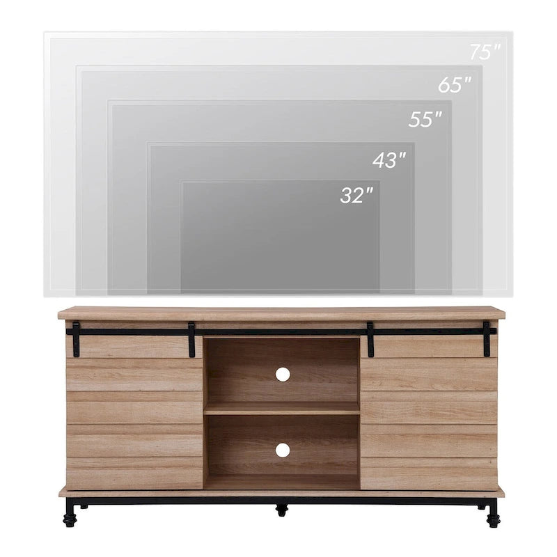 Farmhouse-Style Barn Door TV Stand — Storage Cabinet & Entertainment Center, Fits TVs Up to 65 Inches
