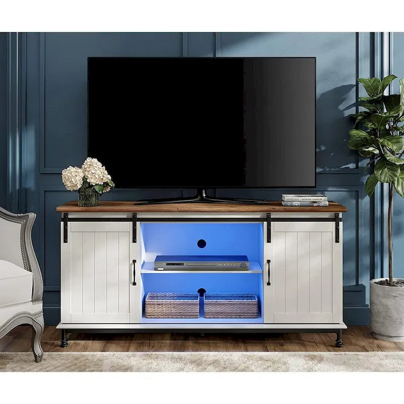 Farmhouse-Style Barn Door TV Stand — Storage Cabinet & Entertainment Center, Fits TVs Up to 65 Inches