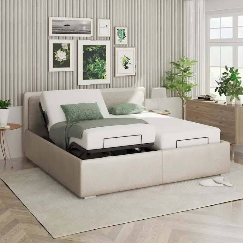 Sommier électrique Twin XL / Queen / King Split — Design zéro jeu, mode zéro gravité, inclut des arrêts matelas