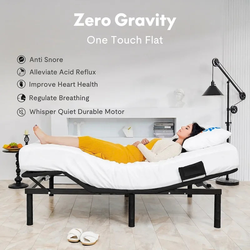 Sommier électrique Twin XL / Queen / King Split — Design zéro jeu, mode zéro gravité, inclut des arrêts matelas
