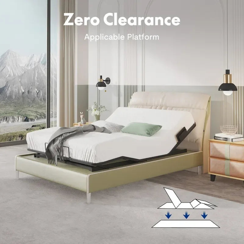 Sommier électrique Twin XL / Queen / King Split — Design zéro jeu, mode zéro gravité, inclut des arrêts matelas