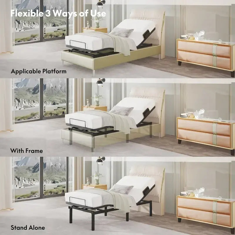 Sommier électrique Twin XL / Queen / King Split — Design zéro jeu, mode zéro gravité, inclut des arrêts matelas
