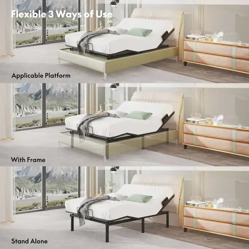 Sommier électrique Twin XL / Queen / King Split — Design zéro jeu, mode zéro gravité, inclut des arrêts matelas