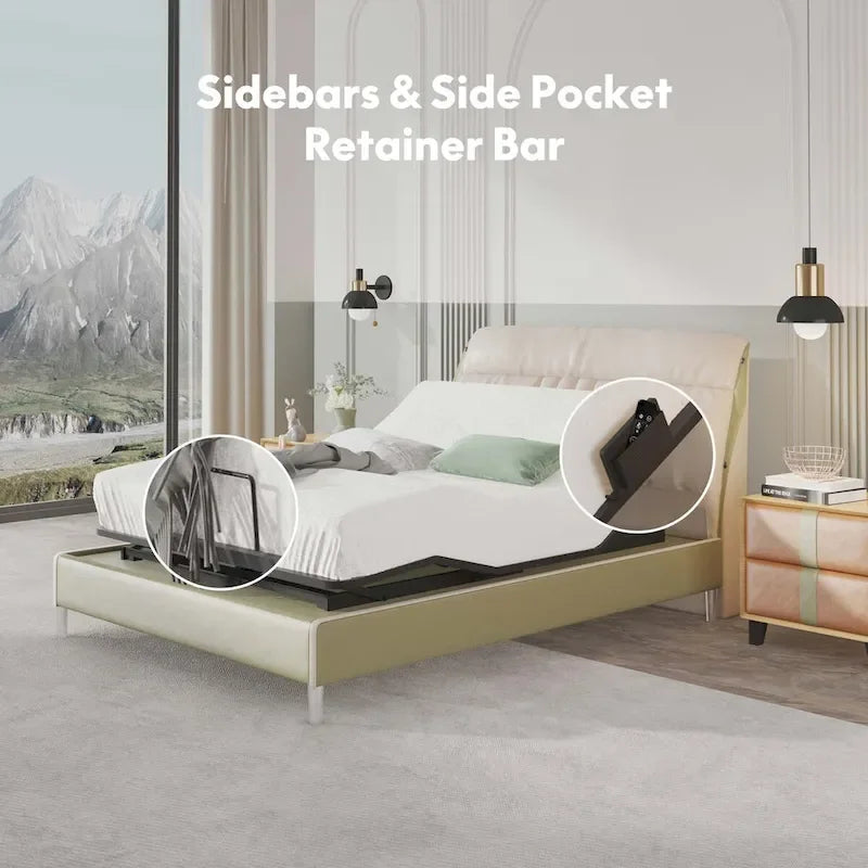 Sommier électrique Twin XL / Queen / King Split — Design zéro jeu, mode zéro gravité, inclut des arrêts matelas