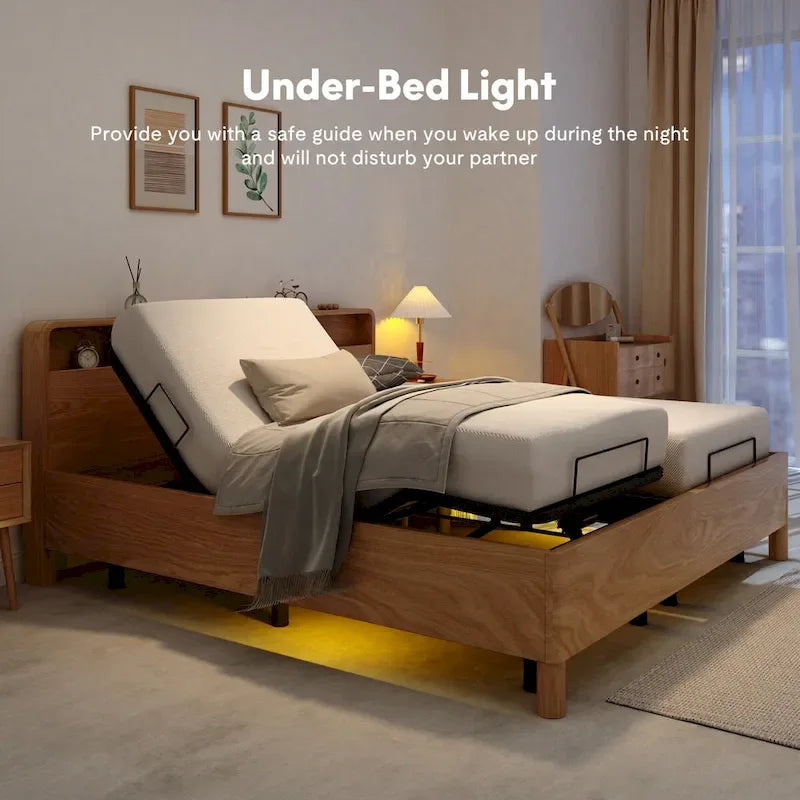 Sommier électrique Twin XL / Queen / King Split — Design zéro jeu, mode zéro gravité, inclut des arrêts matelas