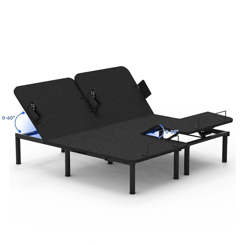 Sommier électrique Twin XL / Queen / King Split — Design zéro jeu, mode zéro gravité, inclut des arrêts matelas