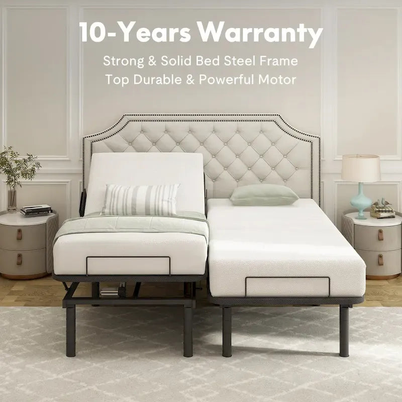 Sommier électrique Twin XL / Queen / King Split — Design zéro jeu, mode zéro gravité, inclut des arrêts matelas