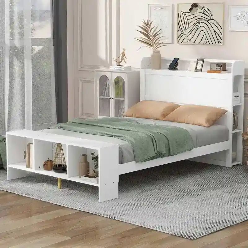 Platform Bed with Built-in Shelves,LED Light and USB Ports,Full/Twin Size