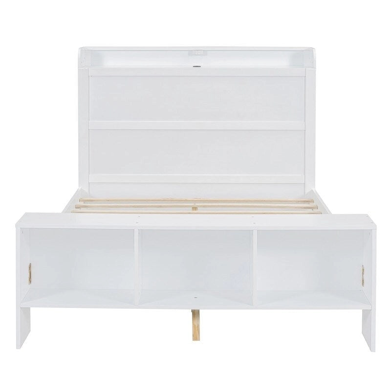 Platform Bed with Built-in Shelves,LED Light and USB Ports,Full/Twin Size