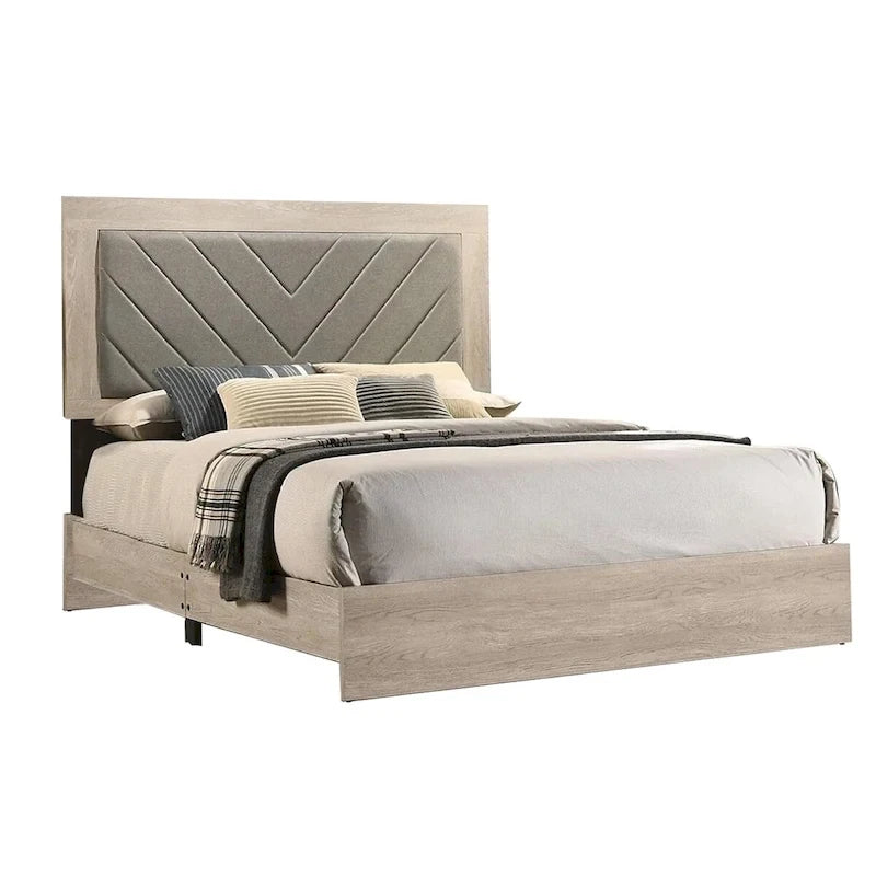 Wooden California King Bed with High Upholstered Headboard