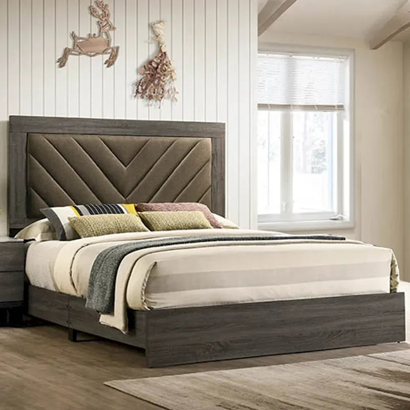 Wooden California King Bed with High Upholstered Headboard