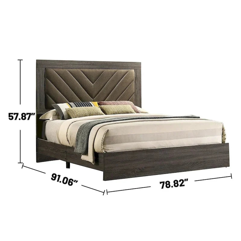 Wooden California King Bed with High Upholstered Headboard