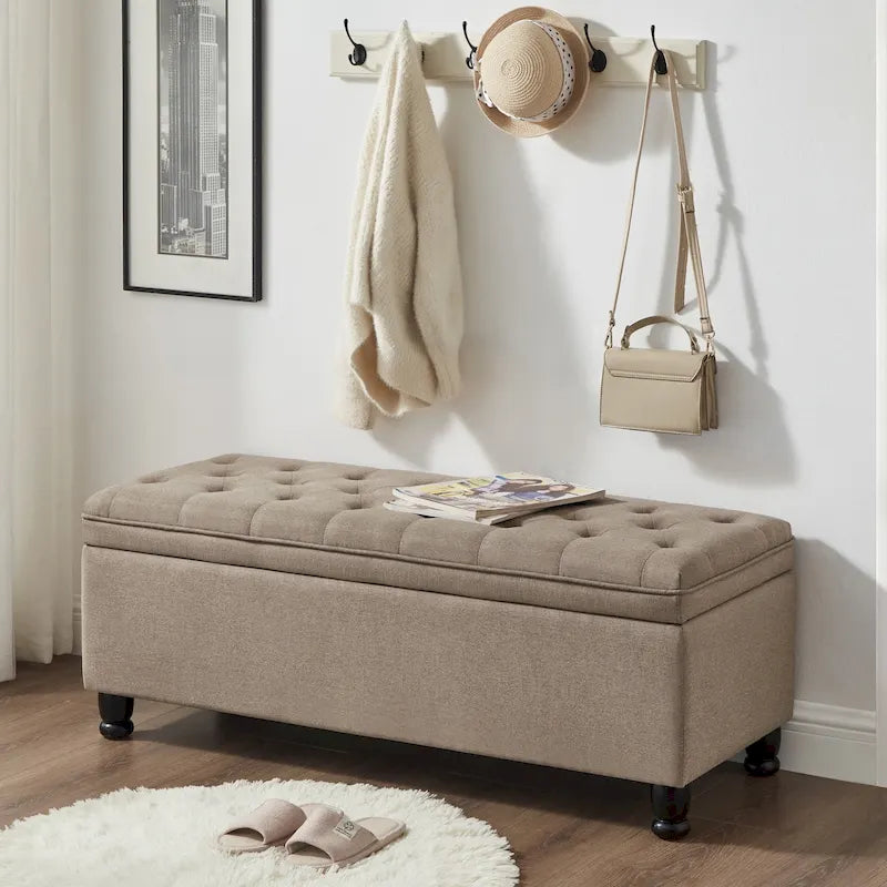 Upholstered Tufted Button Storage Bench