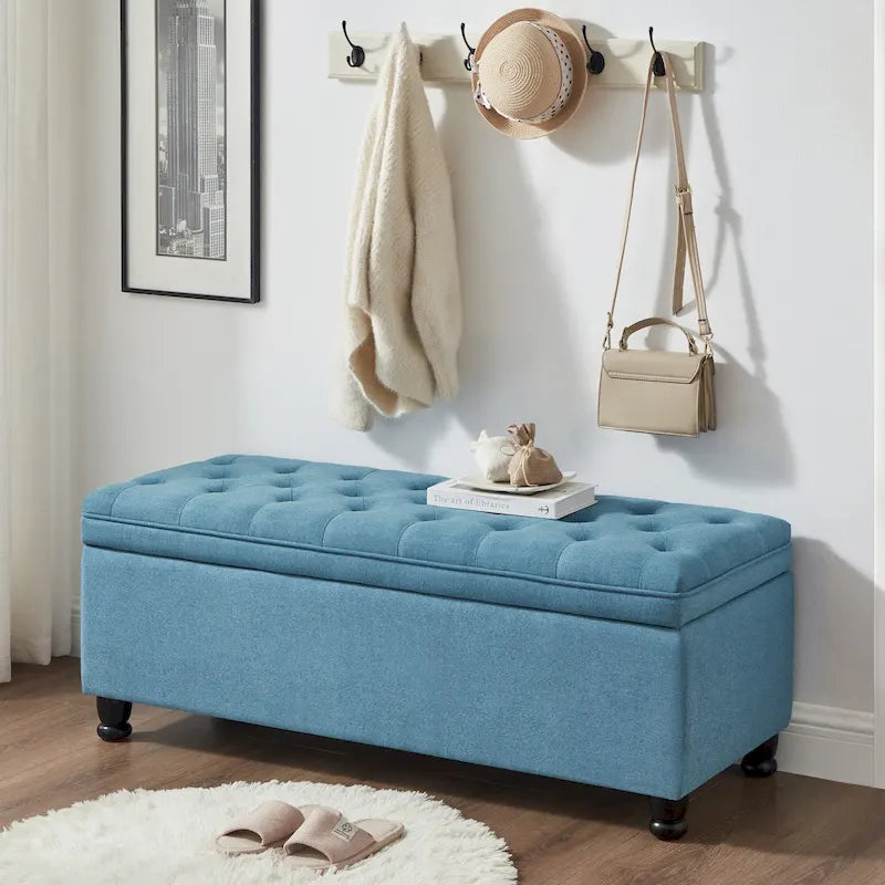 Upholstered Tufted Button Storage Bench