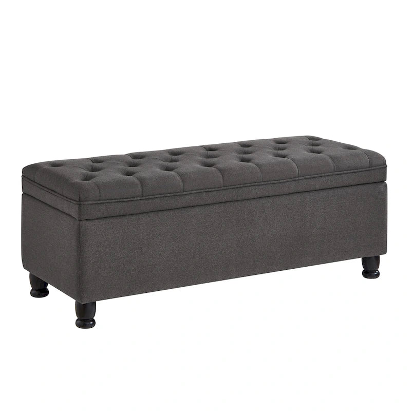 Banc de rangement capitonné en tissu avec boutons