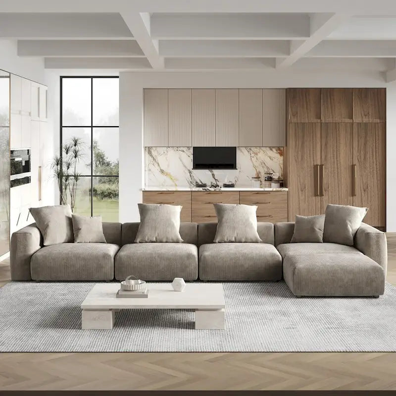 181Oversized Corduroy Sectional Sofa Couch with Ottoman, L Shaped Convertible Couch Deep Seat Couches for Modern Living Room