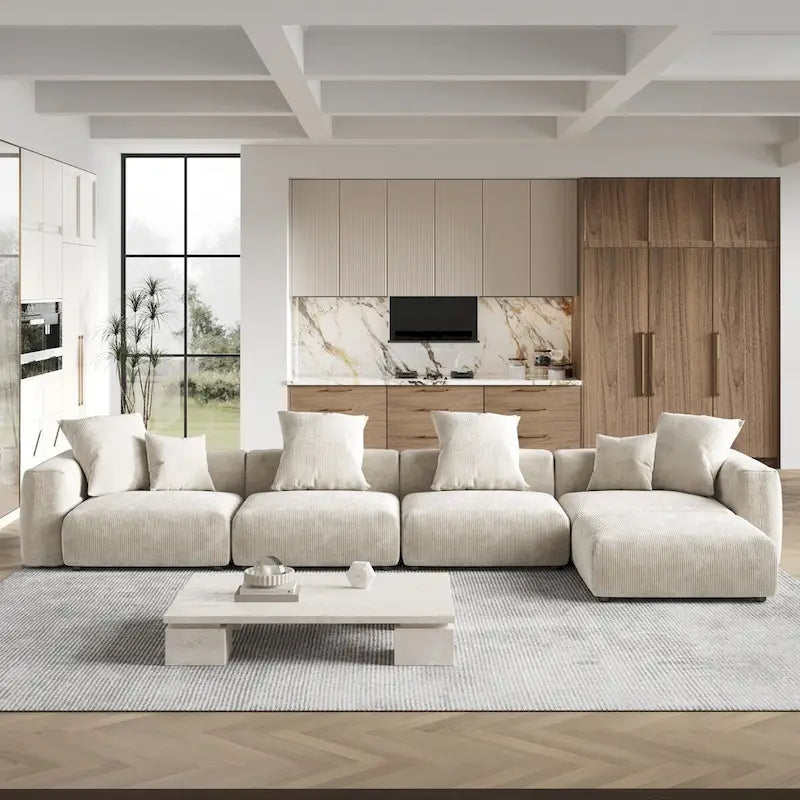 181Oversized Corduroy Sectional Sofa Couch with Ottoman, L Shaped Convertible Couch Deep Seat Couches for Modern Living Room