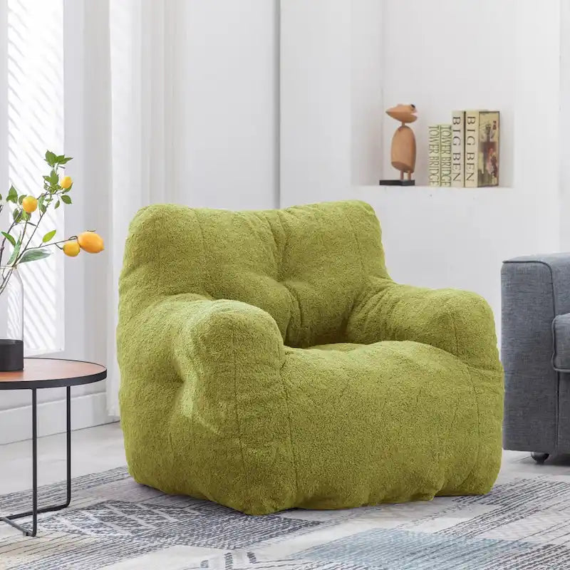 Faux Fur Bean Bag Chair — Living Room Floor Sofa, Bedroom Lounge Chair