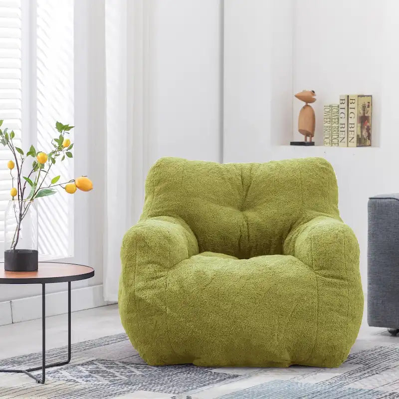 Faux Fur Bean Bag Chair — Living Room Floor Sofa, Bedroom Lounge Chair
