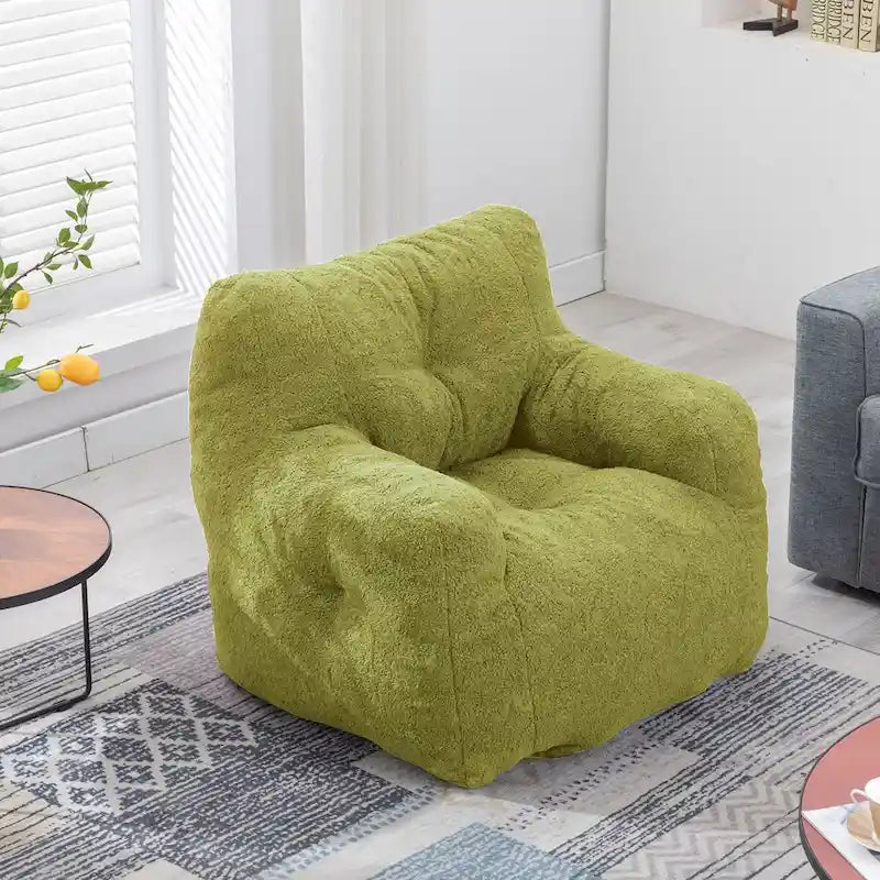 Faux Fur Bean Bag Chair — Living Room Floor Sofa, Bedroom Lounge Chair