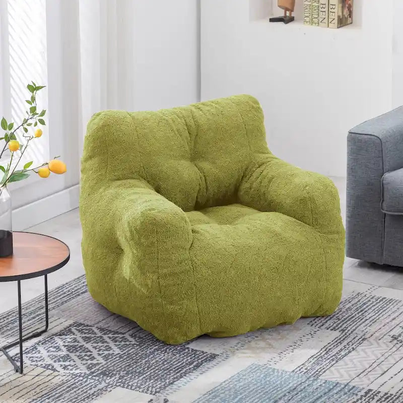 Faux Fur Bean Bag Chair — Living Room Floor Sofa, Bedroom Lounge Chair