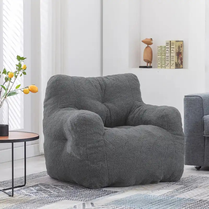 Faux Fur Bean Bag Chair — Living Room Floor Sofa, Bedroom Lounge Chair