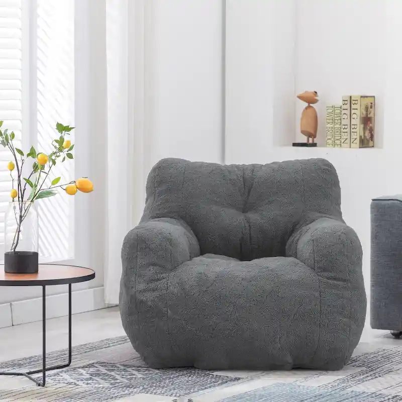 Faux Fur Bean Bag Chair — Living Room Floor Sofa, Bedroom Lounge Chair