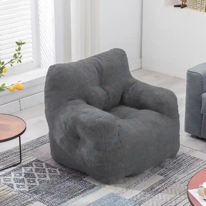Faux Fur Bean Bag Chair — Living Room Floor Sofa, Bedroom Lounge Chair