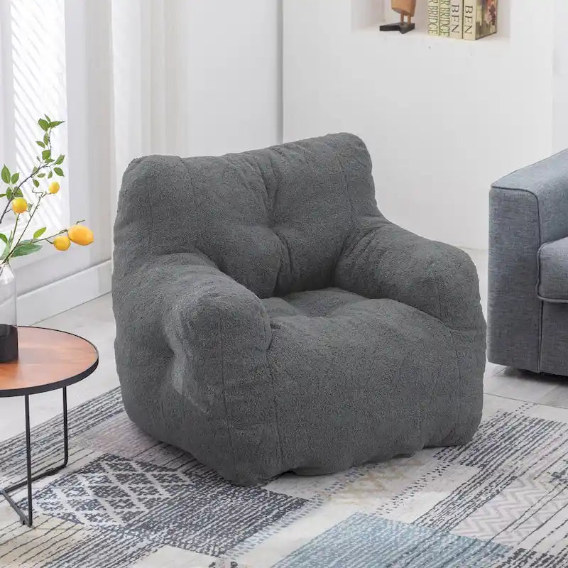 Faux Fur Bean Bag Chair — Living Room Floor Sofa, Bedroom Lounge Chair
