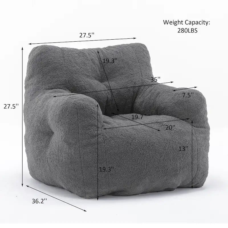 Faux Fur Bean Bag Chair — Living Room Floor Sofa, Bedroom Lounge Chair