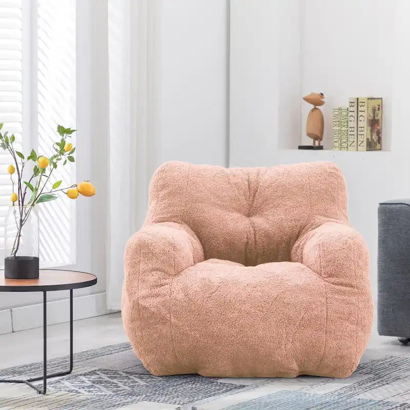 Faux Fur Bean Bag Chair — Living Room Floor Sofa, Bedroom Lounge Chair