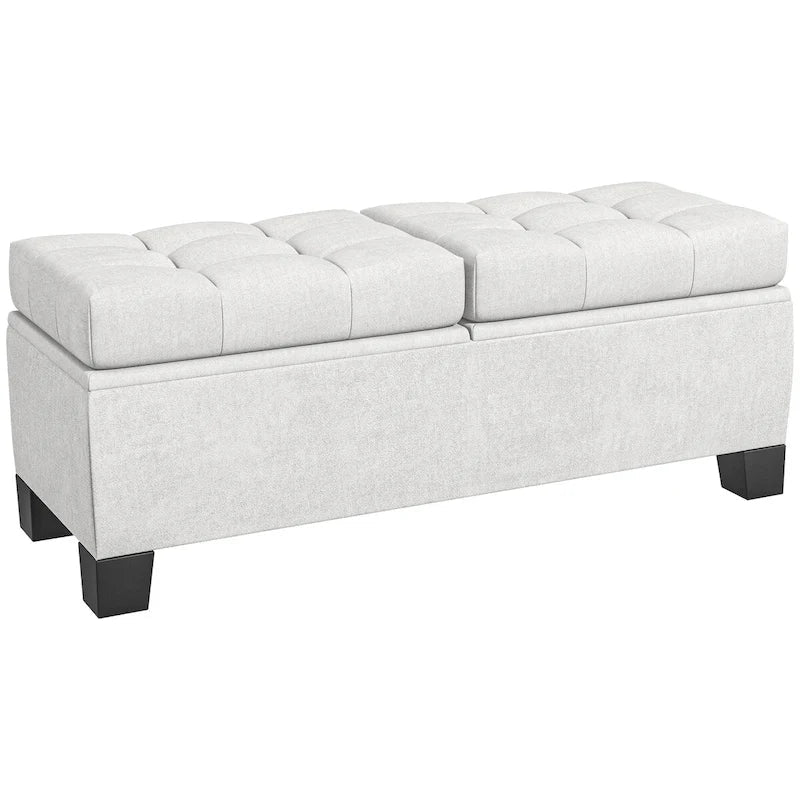 Banc de rangement ottoman, banc de bout de lit rembourré avec cadre en acier, banc de rangement capitonné avec charnières de sécurité
