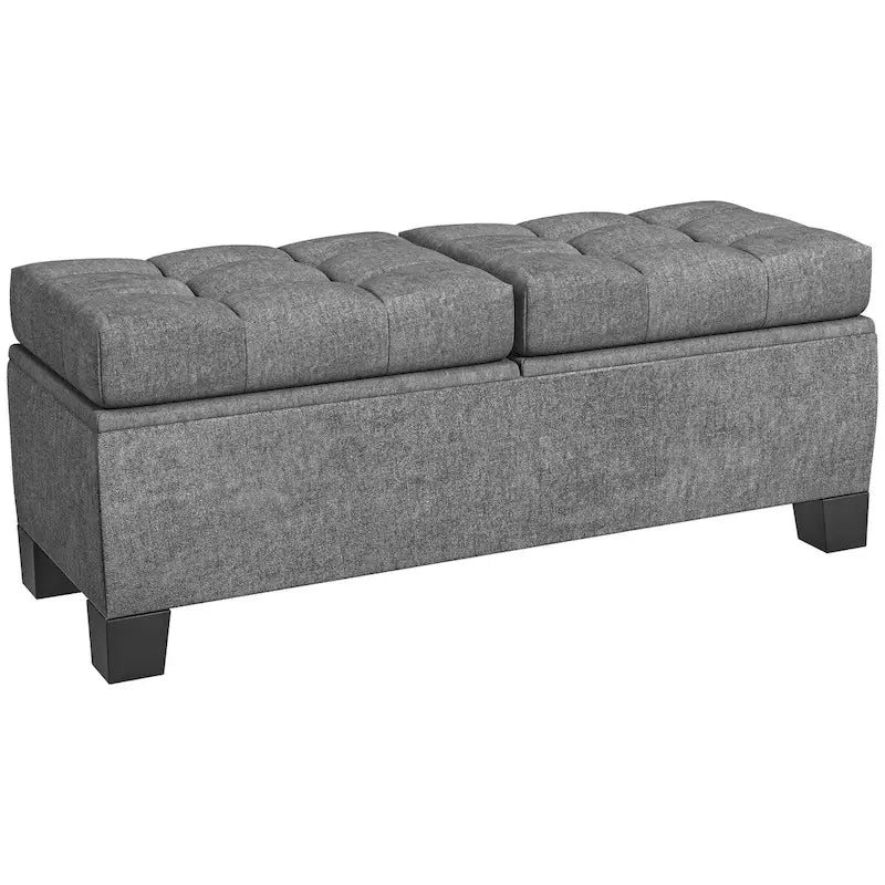 Storage Ottoman Bench, Upholstered End of Bed Bench with Steel Frame, Button Tufted Storage Bench with Safety Hinges