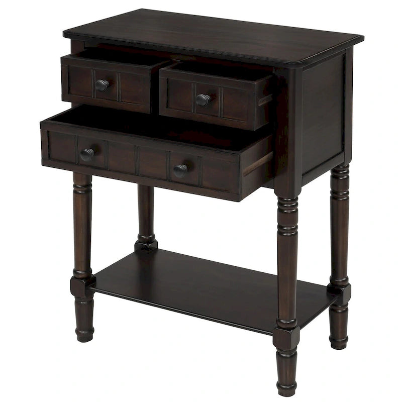 Table console/table d'appoint étroite et fine pour expresso avec 3 tiroirs et 1 étagère inférieure - 60,2 cm L x 33 cm l x 79 cm H